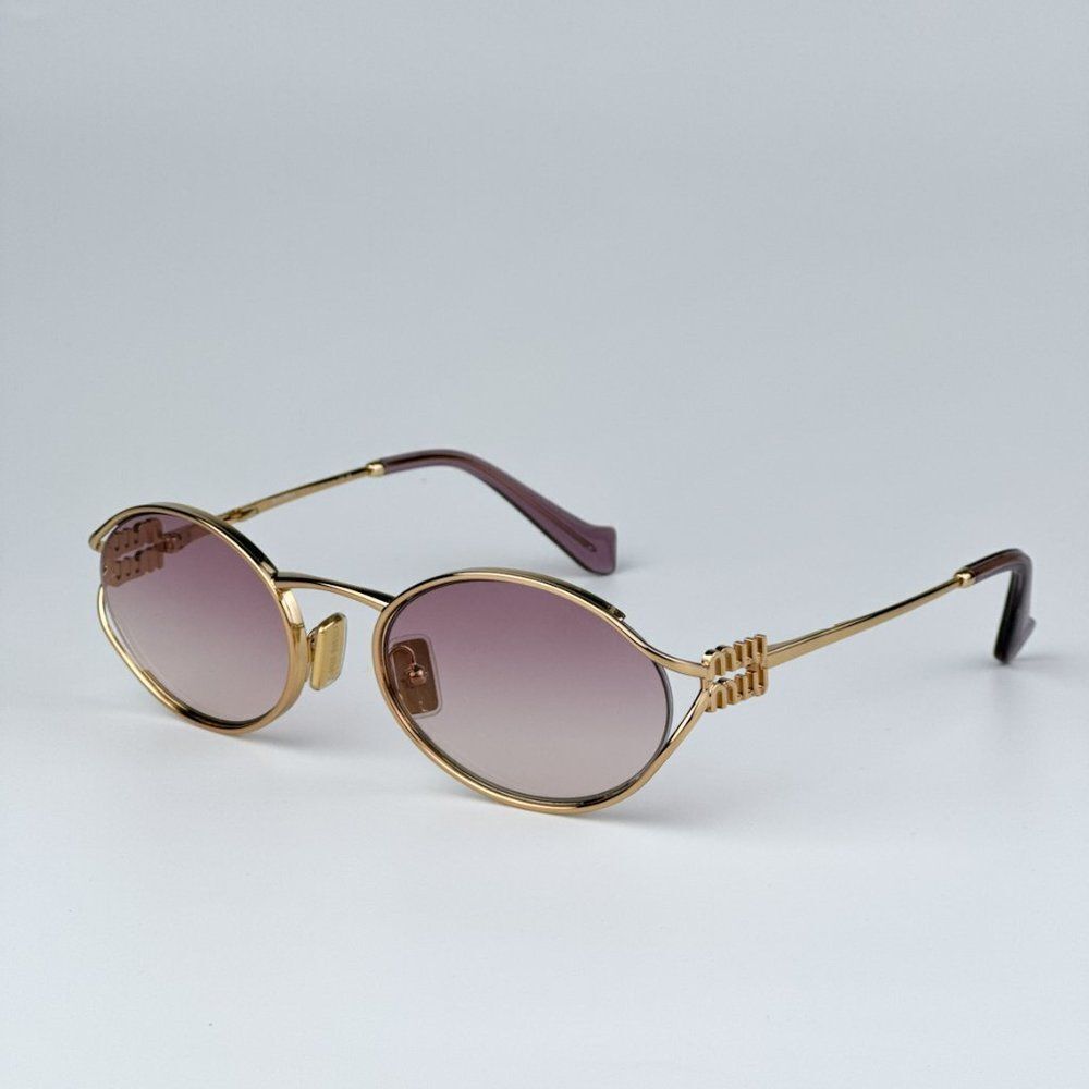 NEW Miu Miu MU52YS 5AK06S Gold Brown Gradient Violet Oval Unisex Sunglasses - Picture 8 of 12